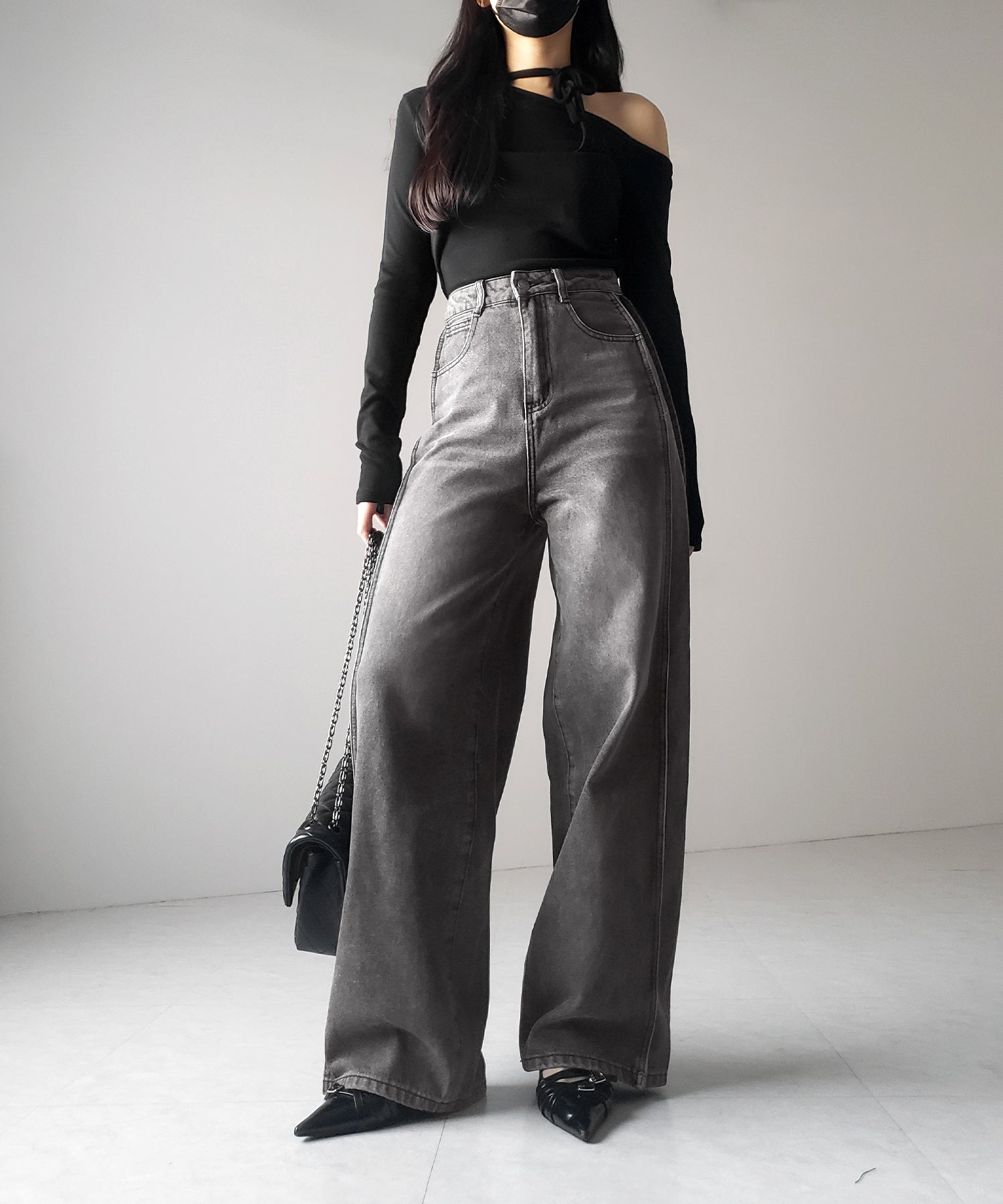 【 ３color ／ ４size 】サイドタック切替ハイウエストストレートデニム ／side tack kirikae highwaist straight denim