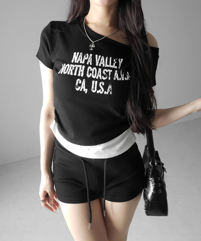 ヴィンテージロゴワンショルレイヤードＴシャツ ／ vintage logo one-shoulder layered T-shirt