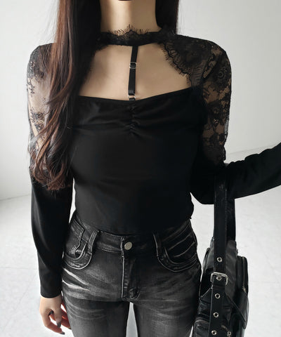 【 １color 】Y‐ストラップチョーカーレースドッキングトップス ／ Y-strap choker lace docking tops