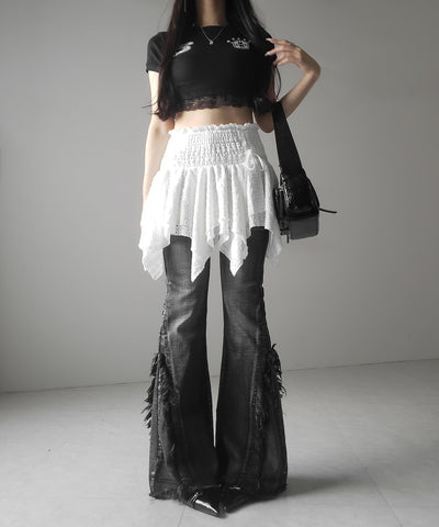 【 トップスとしても使える２WAY 】シャーリングリボンフリルビスチェミニスカート ／ shirring ribbon frill bustier mini skirt