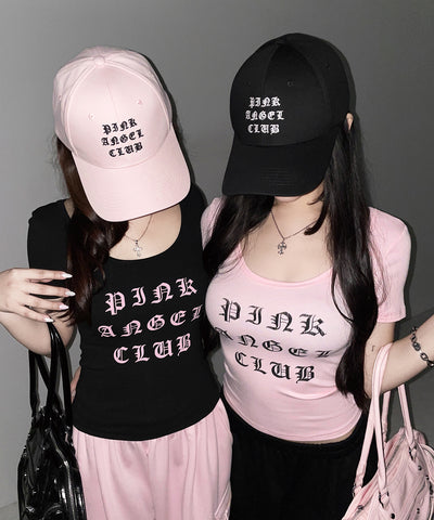 【 PINK ANGEL CLUB 】 GRUNGE LOGO embroidery CAP ／ グランジロゴ刺繍キャップ