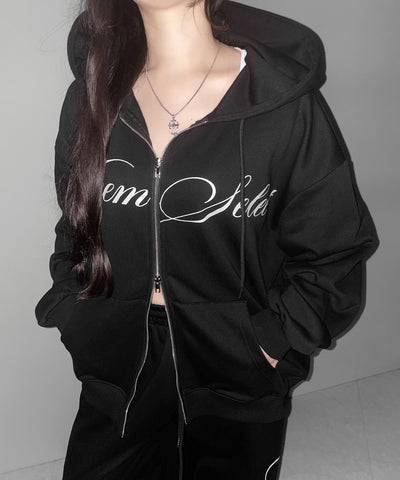 【 セットアップ可能 】レタリングロゴプリントダブルジップビッグパーカー ／ lettering logo print double zip BIG hoodie