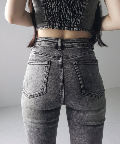 【 セットアップ 】ヴィンテージライクデニムビスチェ ＋ ストレッチフレアデニム SET ／ 【 SET UP 】 vintage like denim bustier + stretch flare denim