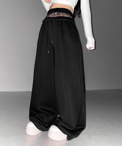 ウエストレースレイヤードスウェットパンツ ／ waist lace layered sweat pants