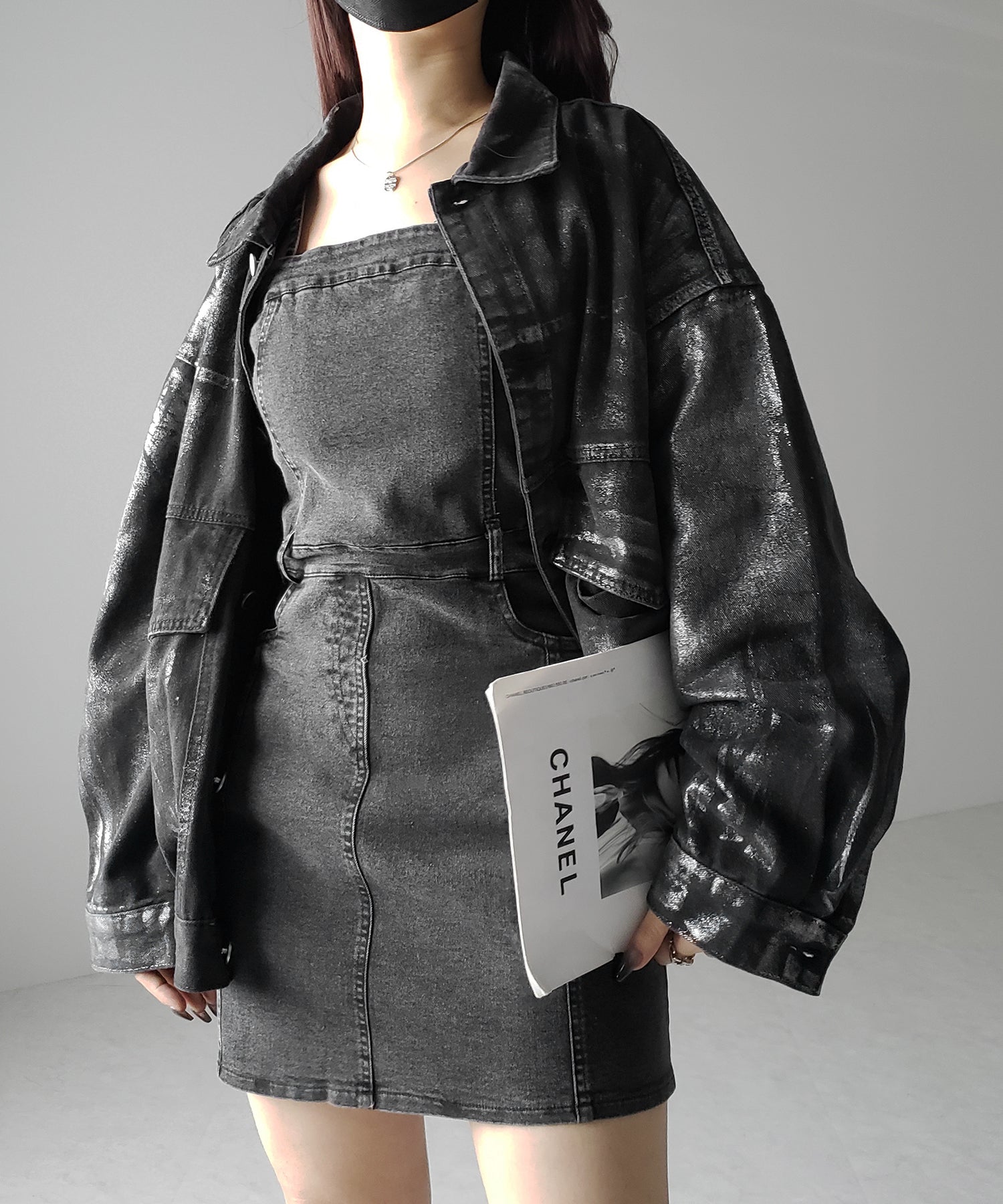 【 ２color 】ウォッシュデニムハイウエストミニキャミワンピース ／ wash denim high waist mini cami onepiece