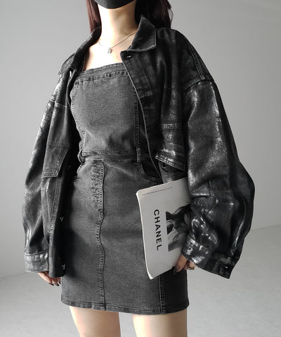 【 ２color 】ウォッシュデニムハイウエストミニキャミワンピース ／ wash denim high waist mini cami onepiece