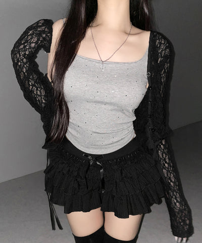 ラインストーンスクエアネックスリムキャミソール ／ Rhinestone square neck slim camisole