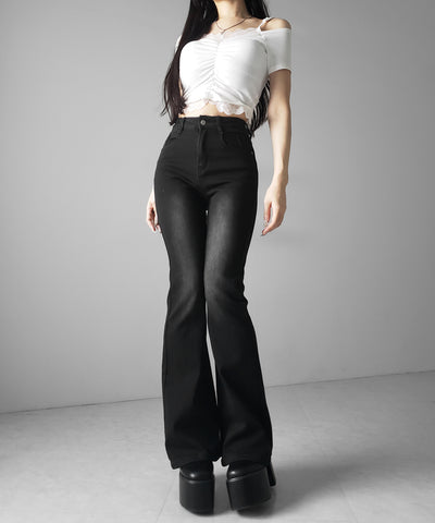 【４size 】美脚ハイウエストストレッチフレアデニム ／ slim leg High waist stretch flare denim