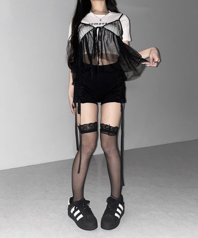 フロントリボンチュールキャミソール ／ front ribbon tulle camisole
