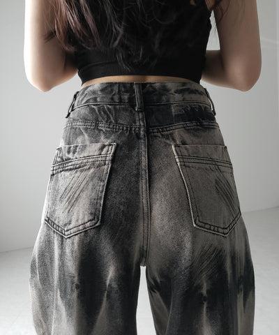 【 ４size 】ヴィンテージタイダイブリーチワイドデニム ／ vintage bleached tie-dye wide denim