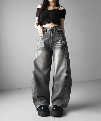 【 ３size 】ヴィンテージブラックウォッシュバルーンデニム ／ Vintage black wash balloon denim