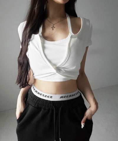 ホルターネックレイヤードショートぴちＴシャツ ／ halter neck layered short pichi T-shirts