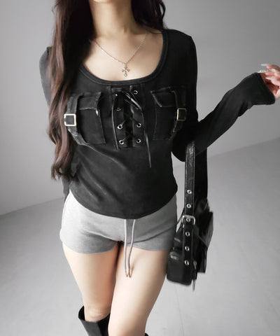 ヴィンテージレースアップアウトポケットスクエアリブロンT ／ vintage laceup outpocket square lib long slleve T-shirts