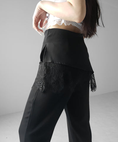 【３size 】レースレイヤードサイドリボンラップフレアスラックス ／ lace layered side ribbon wrap flare slacks