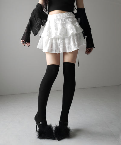 【 ２color ／インパン裏地付 】ティアードフリルミニスカート ／ tiered frill mini skirt