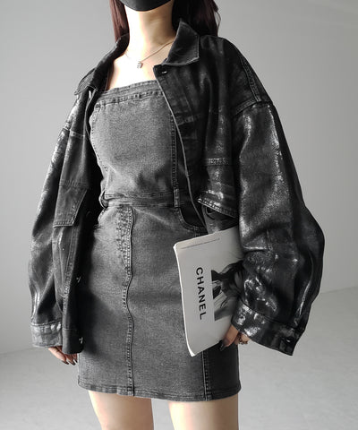【 ２color 】ウォッシュデニムハイウエストミニキャミワンピース ／ wash denim high waist mini cami onepiece