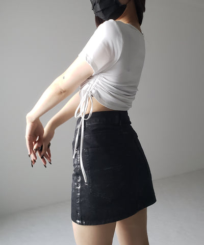 【 ２color 】サイドシャーリングリボン半袖ショートＴシャツ ／ side shirring ribbon short Tee