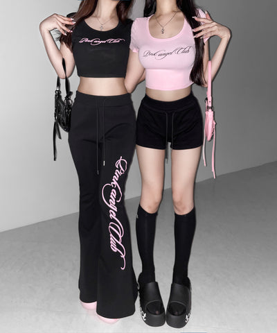 【 PINK ANGEL CLUB 】レタリングロゴスウェットフレアパンツ ／ PINK ANGEL CLUB lettering logo sweat flare pants