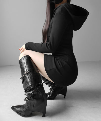 フーディジップアップスリムラインミニワンピース ／ Hoodie zip up slimline mini onepiece