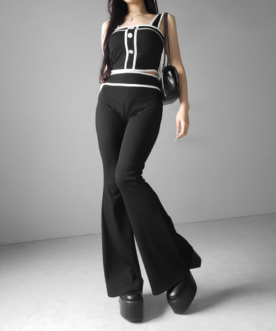 【 セットアップ】フロントボタンパイピングビスチェ＋ フレアパンツ ＳＥＴ ／ 【 SETUP 】front button piping buister ＋ flare pants SET
