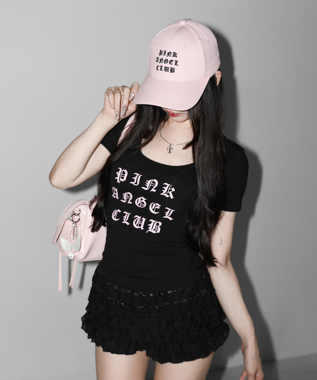 【 PINK ANGEL CLUB 】 GRUNGE LOGO embroidery CAP ／ グランジロゴ刺繍キャップ