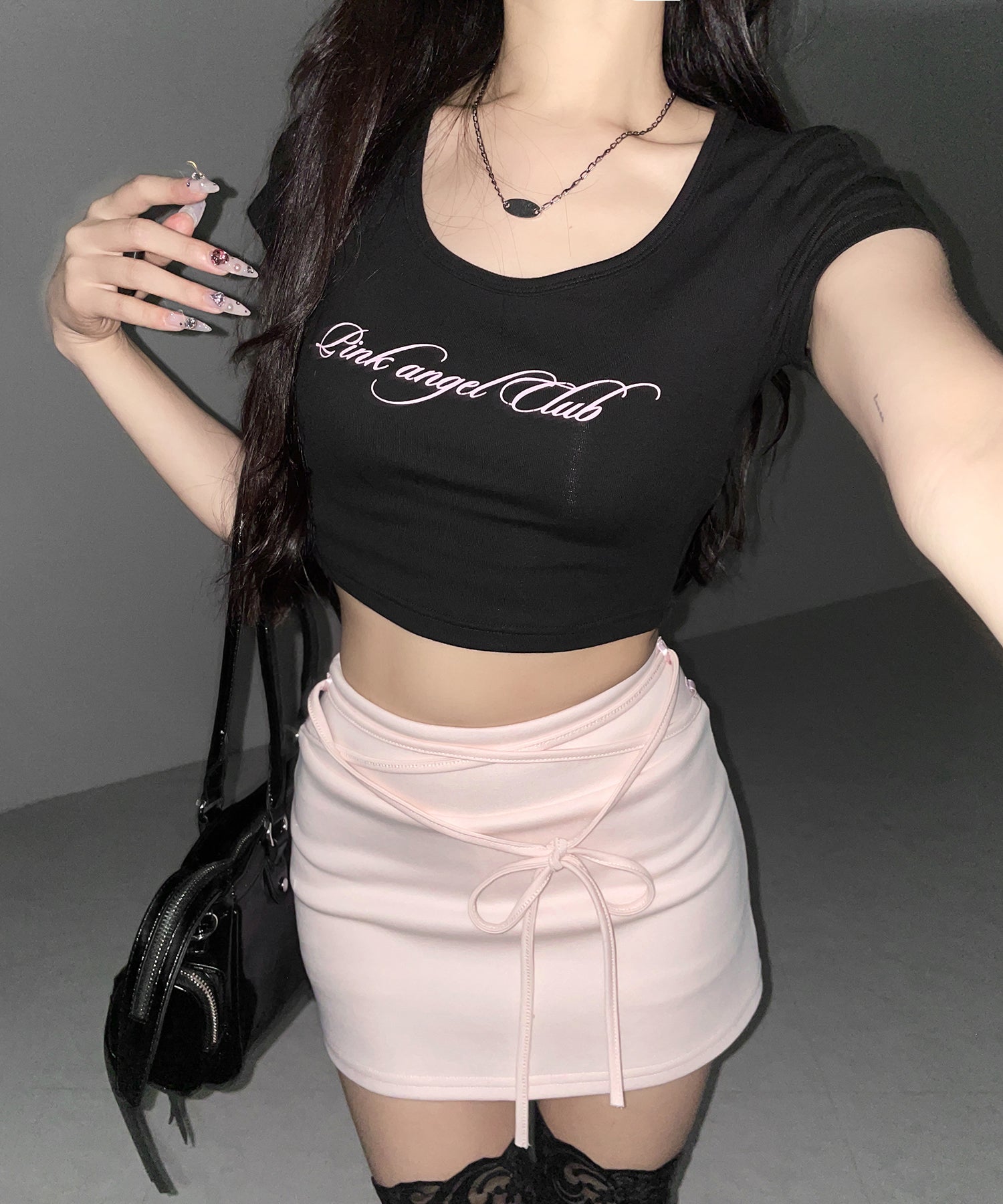 【 インパン裏地付き 】ストリングリボンミニスカート ／ string ribbon mini skirt