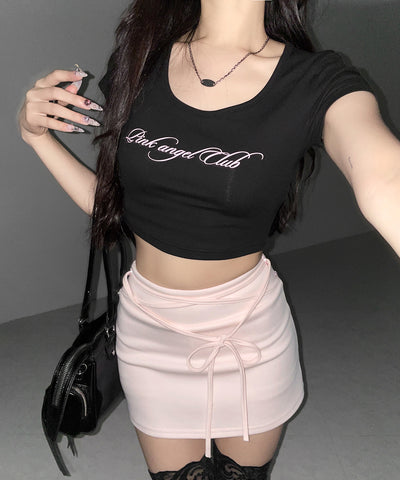 【 インパン裏地付き 】ストリングリボンミニスカート ／ string ribbon mini skirt