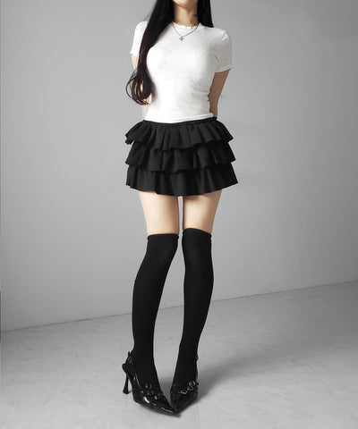 ラインストーン半袖タイトＴシャツ ／ Rhinestone short sleeve tight T-shirt