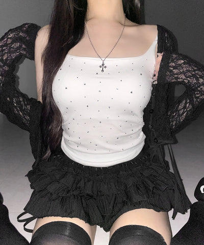 ラインストーンスクエアネックスリムキャミソール ／ Rhinestone square neck slim camisole
