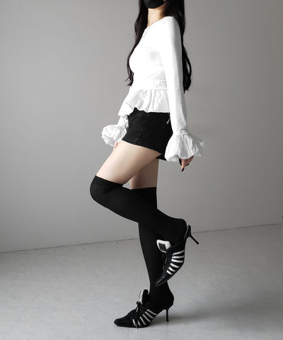 【 ２color 】裾バルーンフリルカットソートップス ／ hem balloon frill cutsew tops
