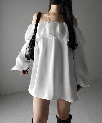 【 ２color 】オフショルダーフリルオーバーミニワンピース ／ off shoulder frill over mini onepiece