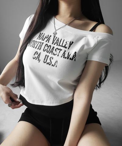 ヴィンテージロゴワンショルレイヤードＴシャツ ／ vintage logo one-shoulder layered T-shirt