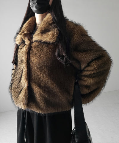 スタンドカラーミックスファーショートコート ／ stand-collar mix fur short coat