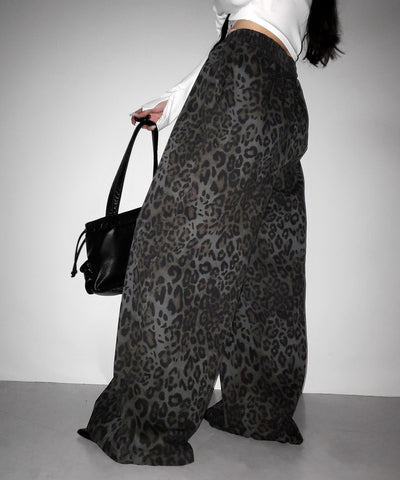 【 ２color 】ヴィンテージライクレオパードツイルワイドパンツ ／ vintage like leopard twill wide pants