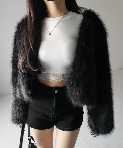 【 裏起毛 】裾レースドッキングショートＴシャツ ／ hem lace docking short Tee