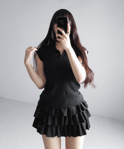 スキッパー半袖ニットトップス ／skipper short sleeve knit tops