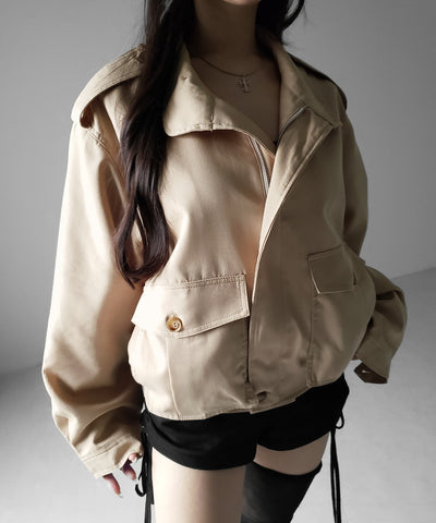 スタンドカラーオーバーショートトレンチコート ／ stand collar over short trench coat