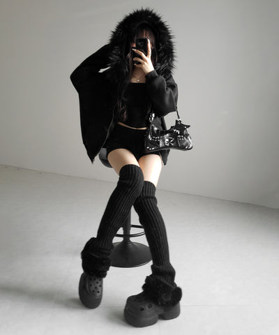 【 セットアップ 】裏起毛ファーフードオーバージップパーカー＆スウェットショートパンツ ／ Urakimo fur over zip hoodie ＆ sweat short pants SETUP