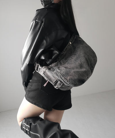 【 ２color 】ブラックタグヴィンテージデニムショルダーバッグ ／ black tag vintage denim shoulder bag