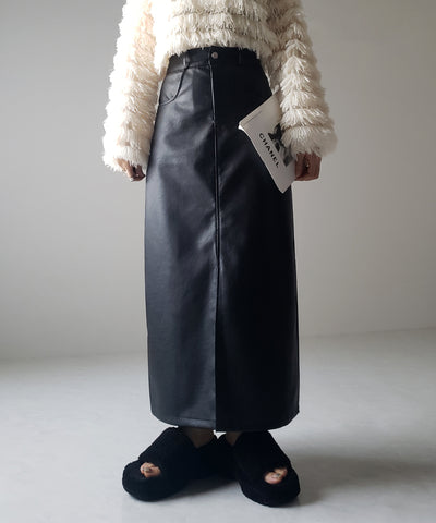 【 ３color ／ ３size 】フロントスリットヴィンテージフェイクレザースカート