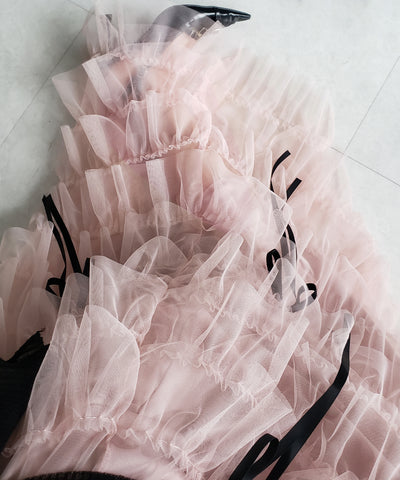 【 新色ピンク追加！／５color 】ストラップリボンバレエコアチュールスカート ／strap ribbon ballet core tulle skirt