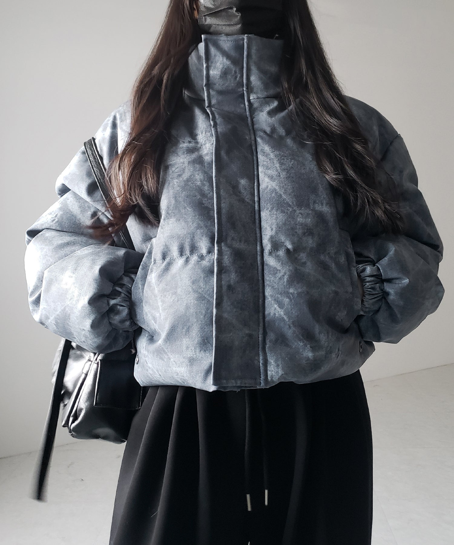 【 セットアップ着用可能 】ヴィンテージライクフェイクレザーショートダウンジャケット ／ vintage like fake leather short down jacket