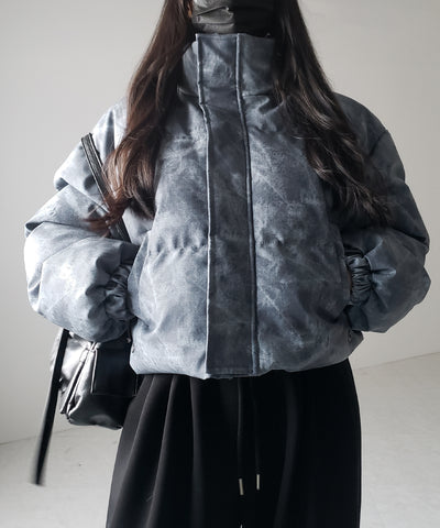 【 セットアップ着用可能 】ヴィンテージライクフェイクレザーショートダウンジャケット ／ vintage like fake leather short down jacket