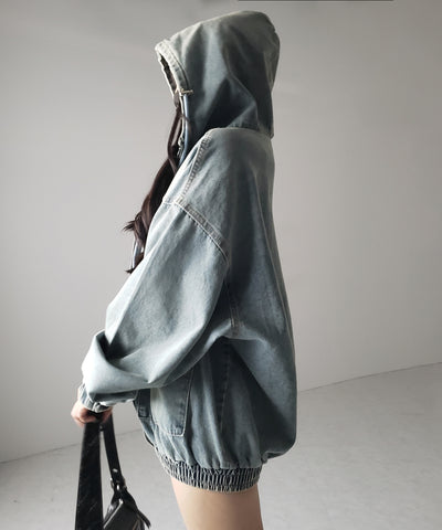 【 ２color 】ヴィンテージデニムダブルジップフードブルゾン ／ vintage denim double zip hoodie blouson