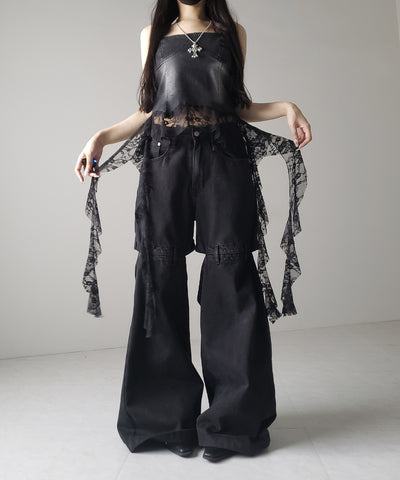 ヴィンテージライクレースフリルデニムビスチェ ／ vintage like lace frill denim bustier