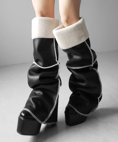 【 ニーハイにもなる２WAY 】ムートンフェイクレザールーズレッグカバー ／ mouton fake leather loose leg cover