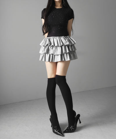 ラインストーン半袖タイトＴシャツ ／ Rhinestone short sleeve tight T-shirt