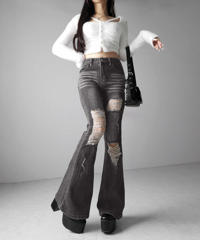 クラッシュダメージヴィンテージフレアデニム ／ crush damage vintage flare denim