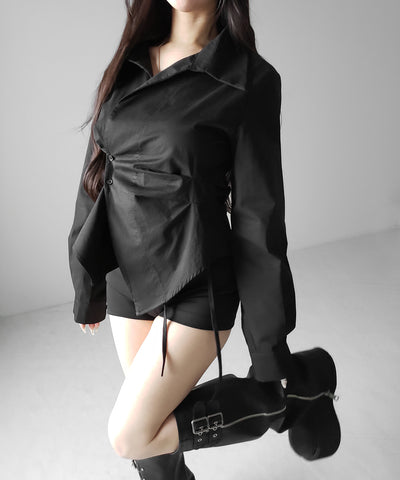 タックレイヤードアシンメトリーミディシャツ ／ tuck layered asymmetry midi shirts