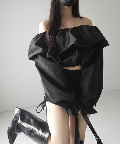 【 ２color 】オフショルダーフリルショートブラウス ／off shoulder frill short blouse
